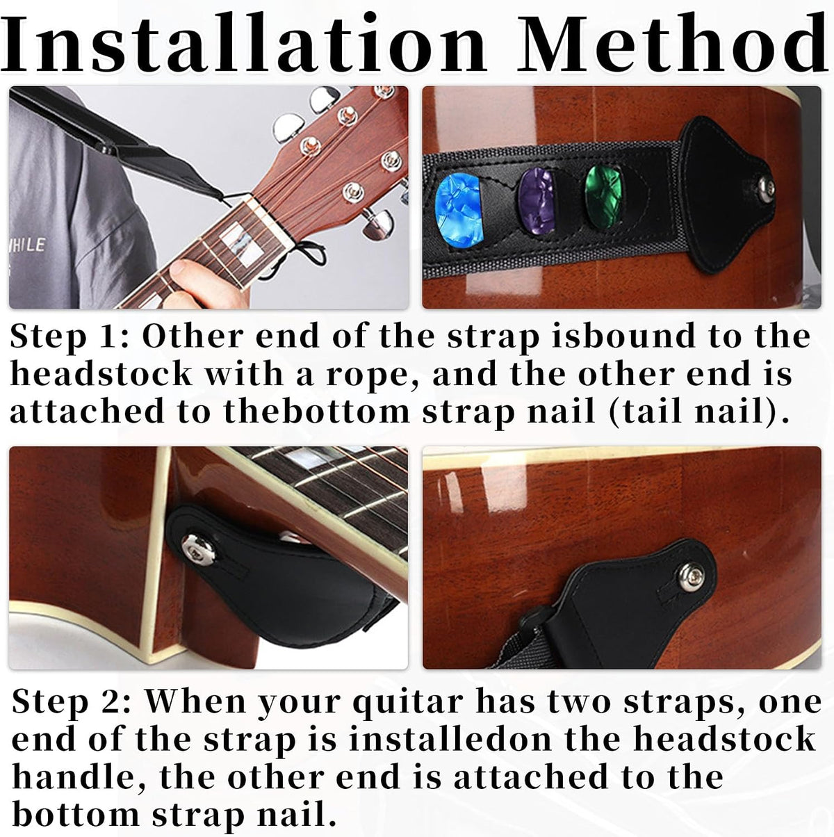 Demonstration of universal attachment ends for acoustic and electric guitars