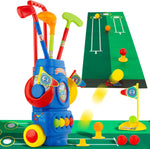 ToyVelt toddler golf set with blue cart and clubs front view