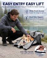 Moysoon hiking pet backpack with owner wearing it