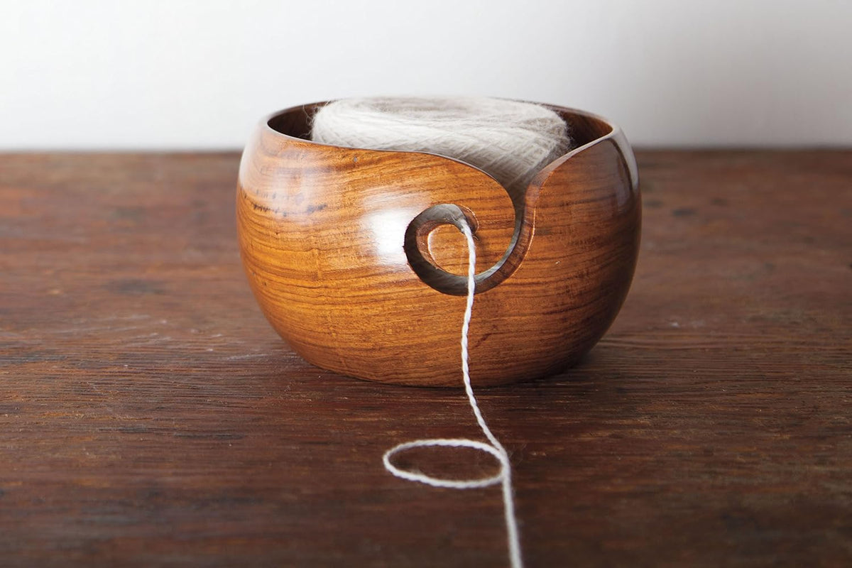 Knit Picks wooden yarn bowl angled profile showcasing depth and tapered opening