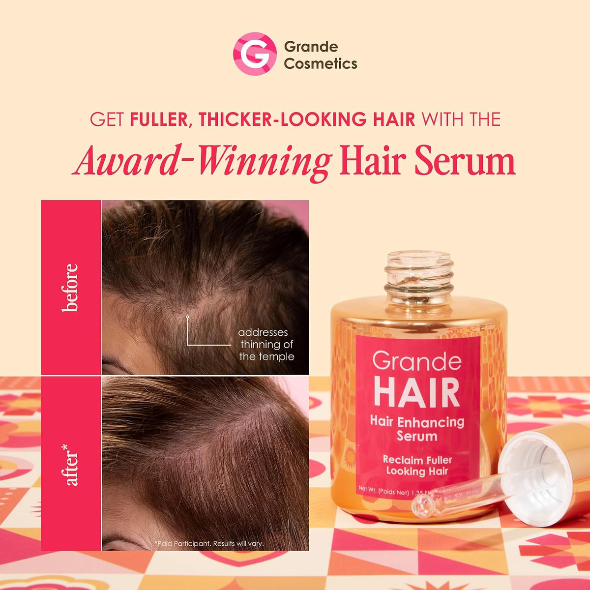 Grande Cosmetics hair serum dropper applicator and cap detail