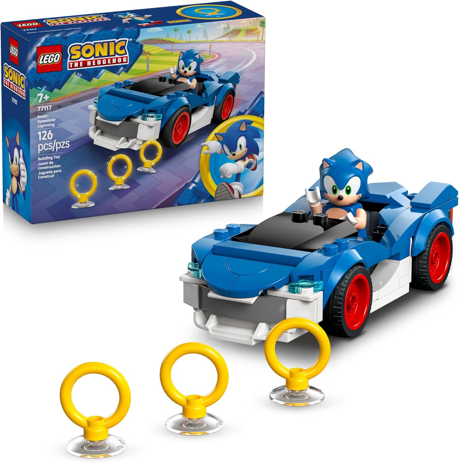 Lego Sonic the Hedgehog Speedster Lightning race car front view