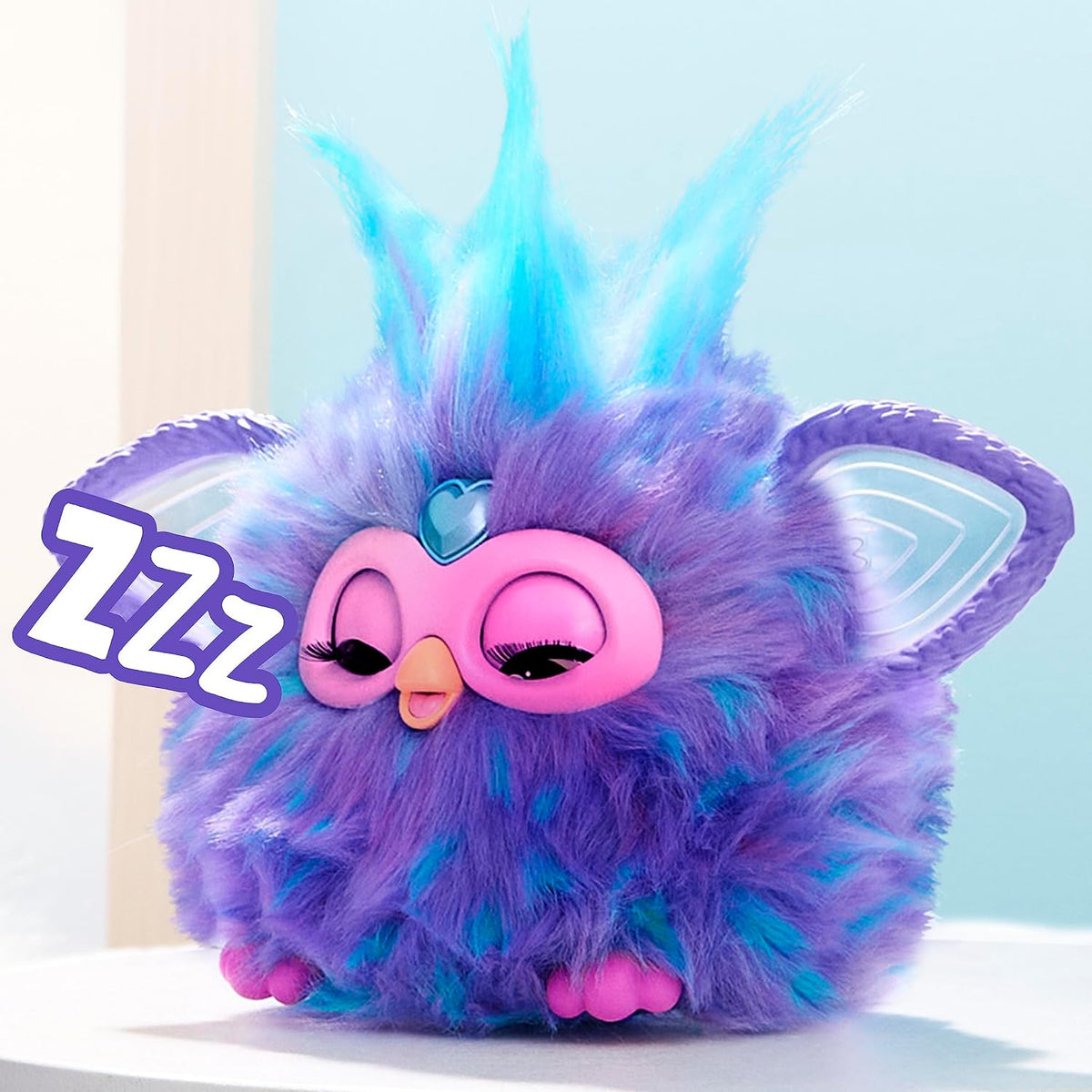 Furby purple plush toy with peekaboo ears open