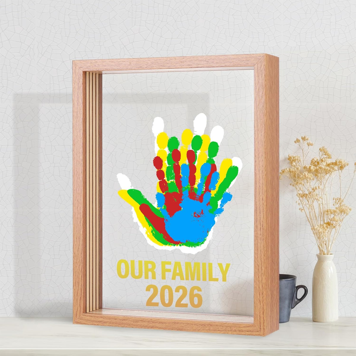 Bixinyo family handprint kit front view showing brown wooden frame