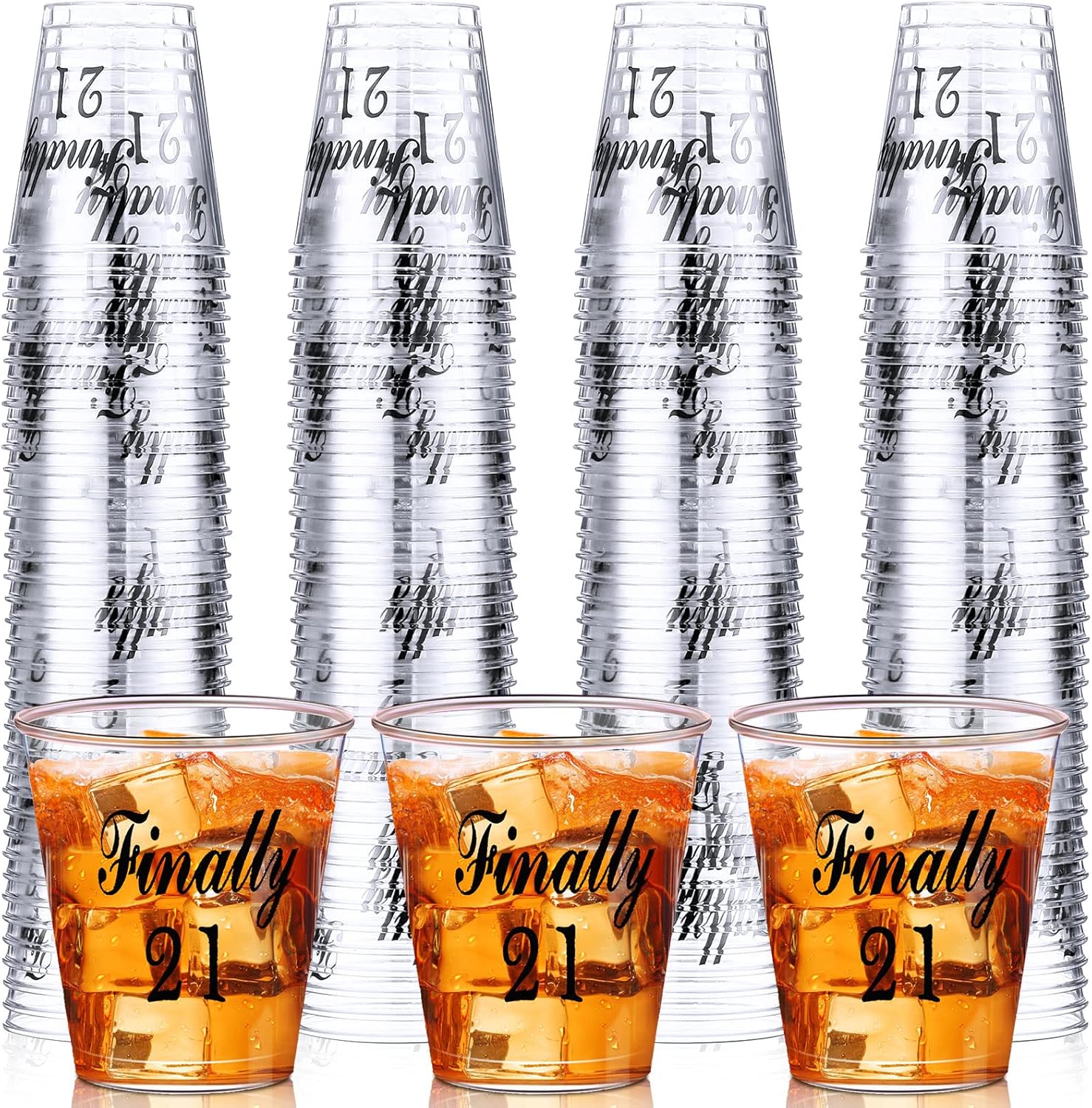 Roshtia Finally 21 Plastic Shot Glasses front view party supplies