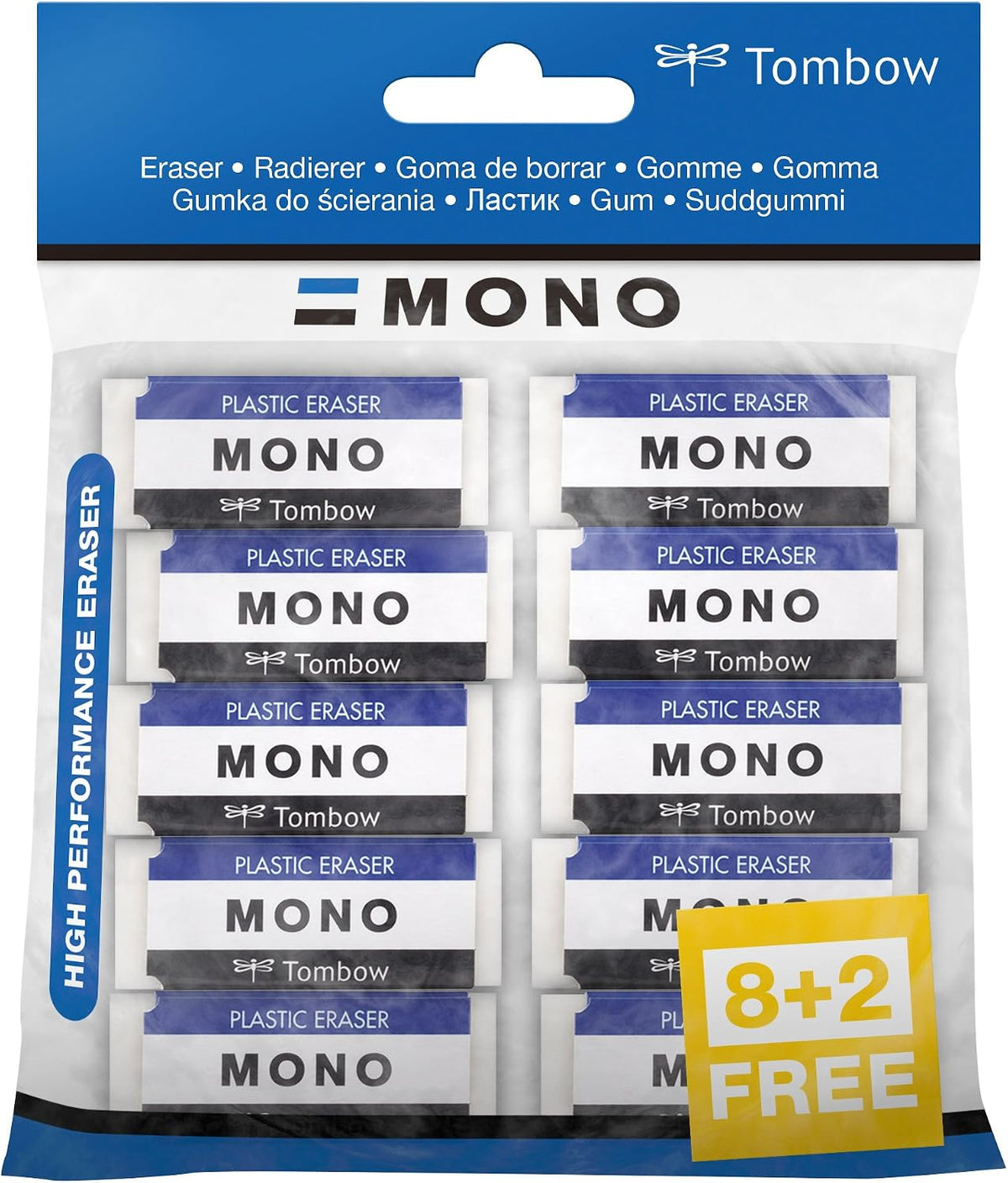 Tombow Mono XS plastic eraser front view packaging