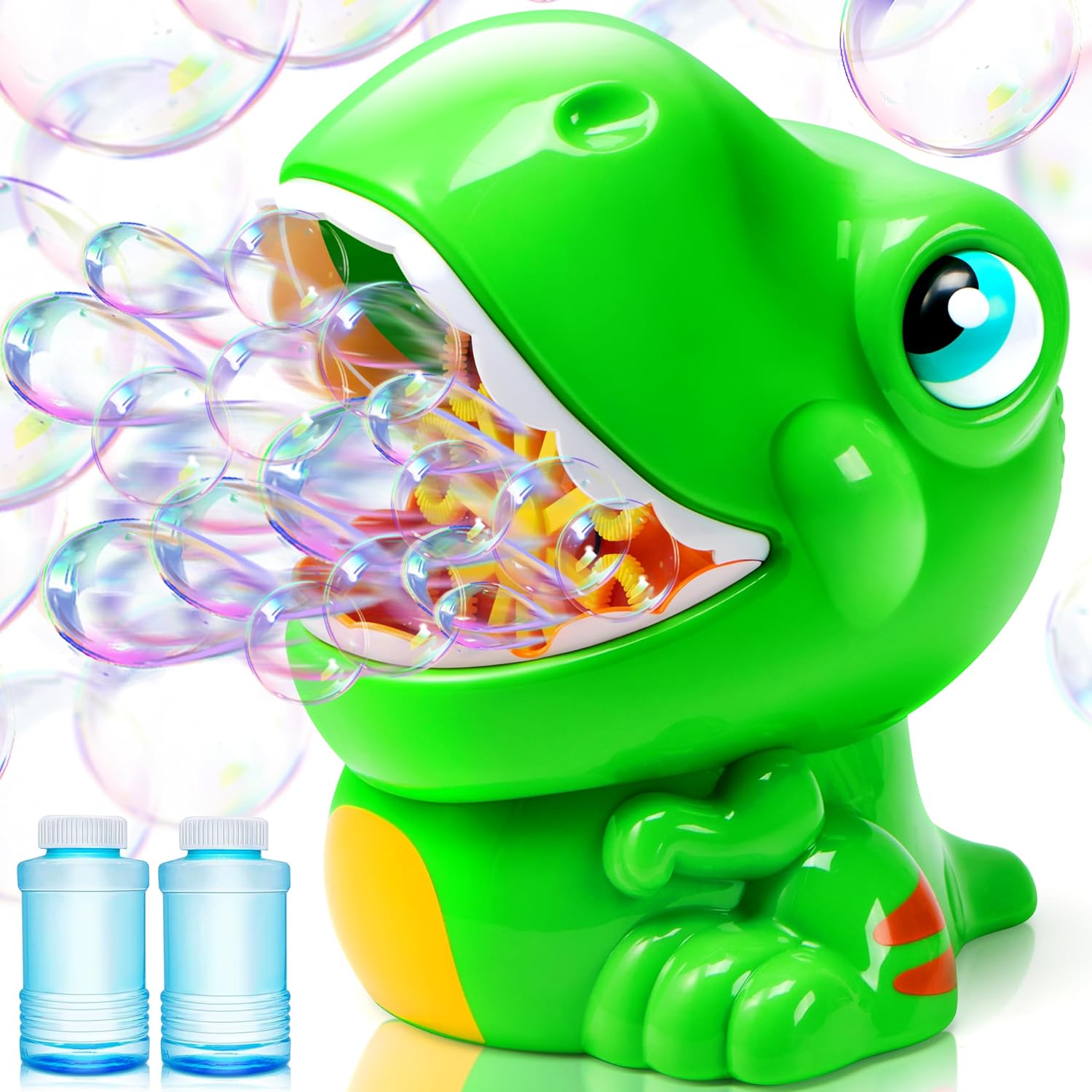 Joyin green dinosaur bubble machine front view