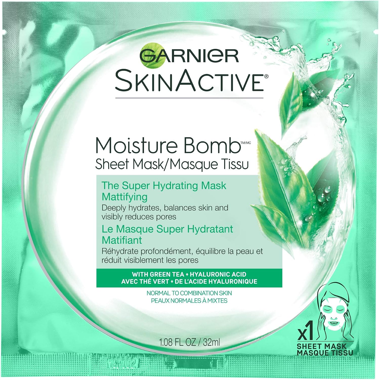 Garnier SkinActive Moisture Bomb mattifying sheet mask front view packaging