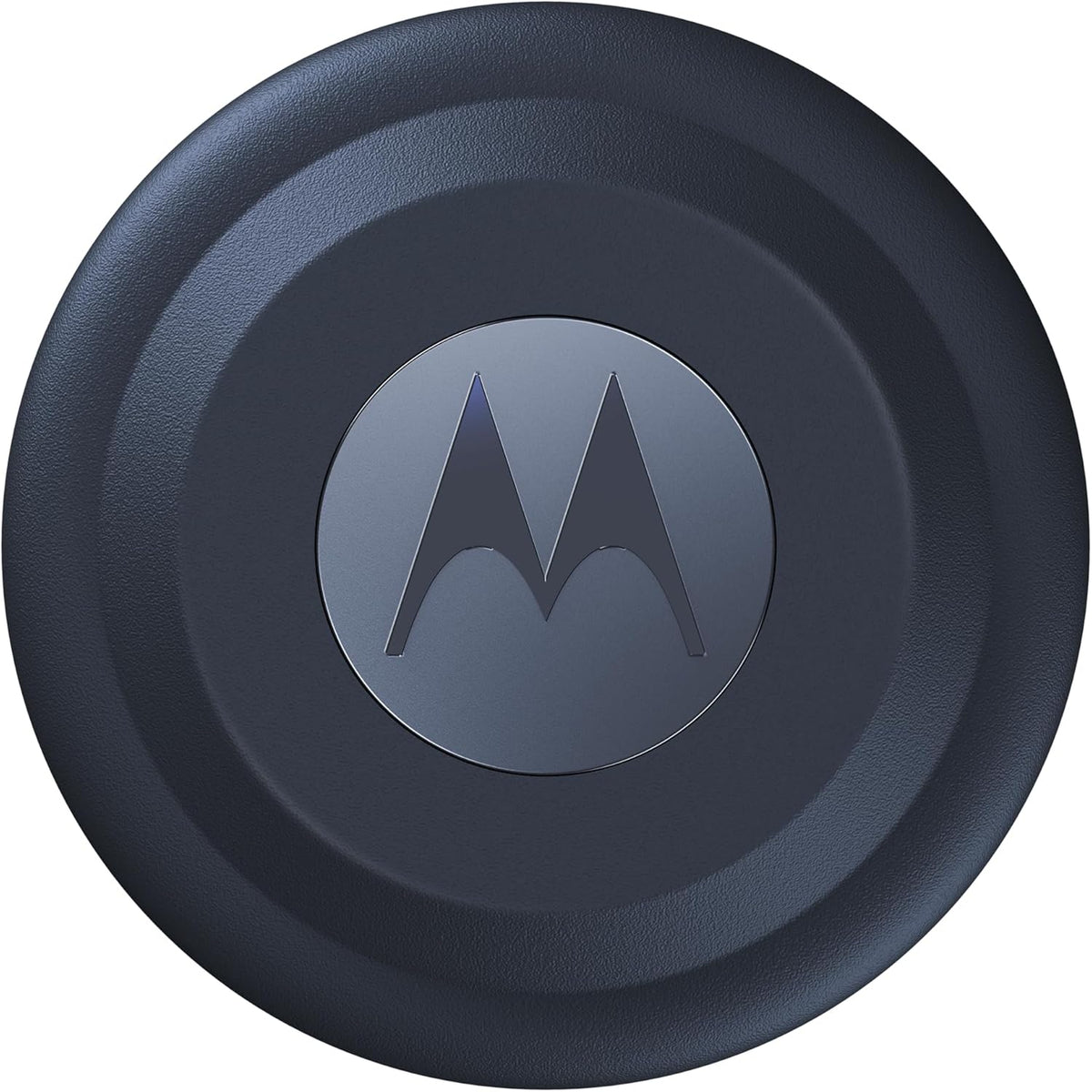 Motorola Moto Tag smart tracker front view in Starlight Blue showing its round minimalist design.