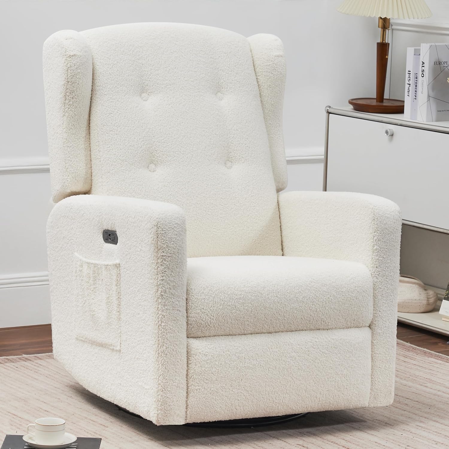 Ketaiyou Power Swivel Rocking Recliner Chair in Teddy Beige front view