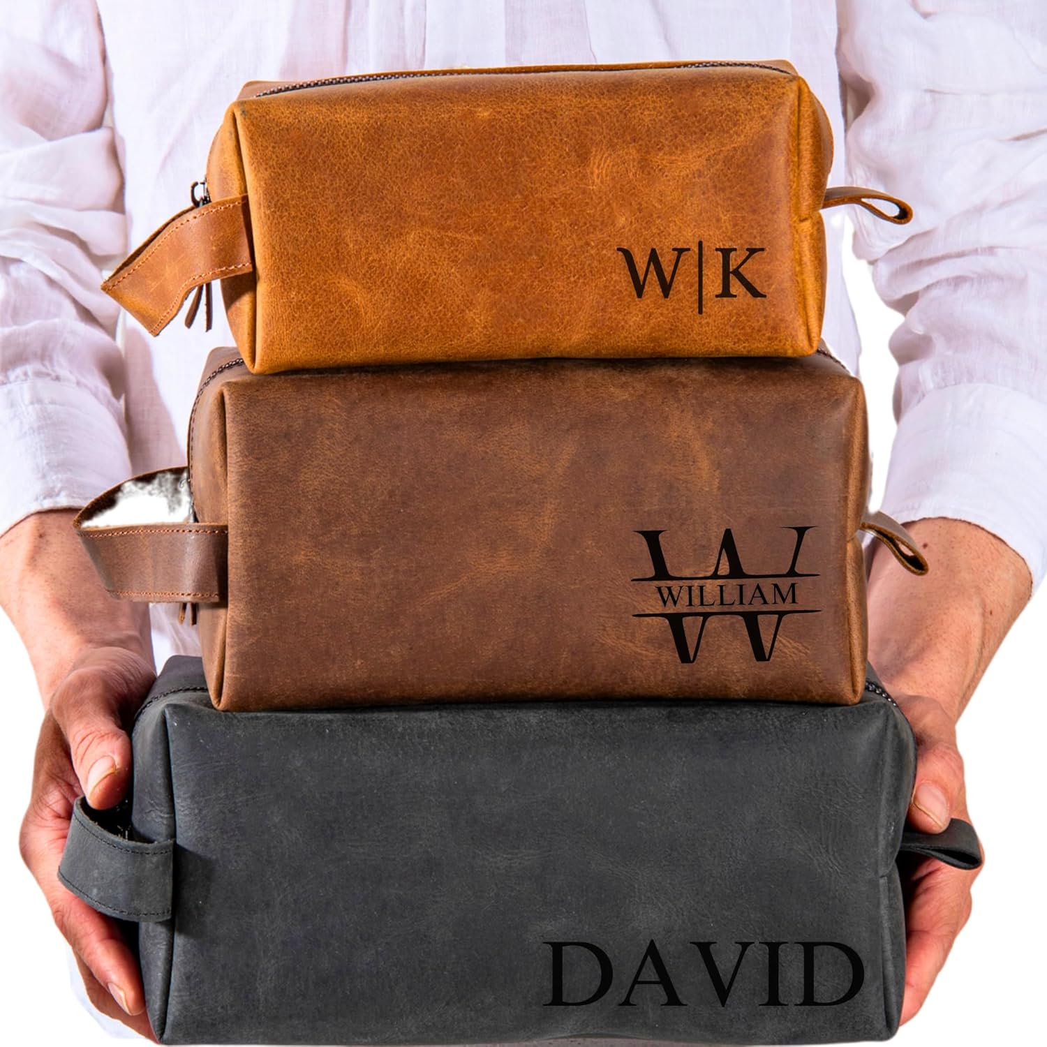 Pera Leather personalized men's toiletry bag front view