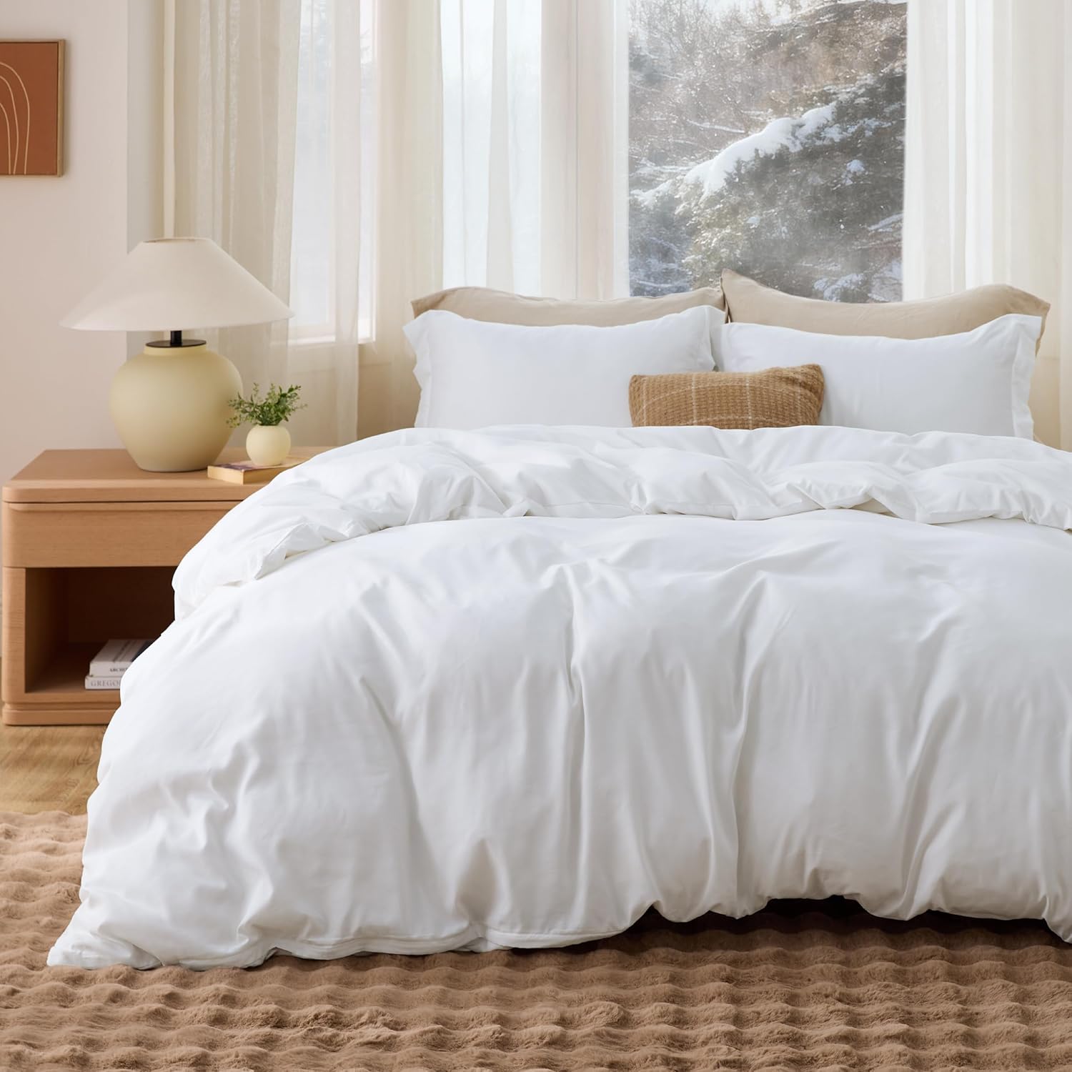 Bedsure White Duvet Cover Queen Size front view on a modern bed setup