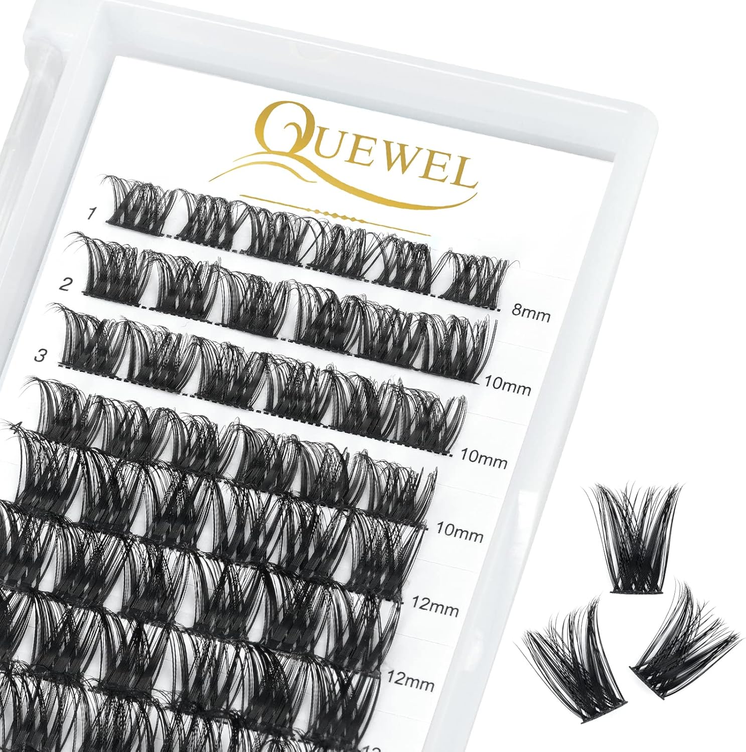 QUEWEL Cluster Lashes 72 Pcs Wide Stem Individual Lashes C/D Curl 8-16mm Length DIY Eyelash Extension False Eyelashes Soft for Personal Makeup Use at Home (honey01-C-MIX8-16) - Image 1