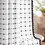 NDDYCU farmhouse boho shower curtain front view hanging in bathroom