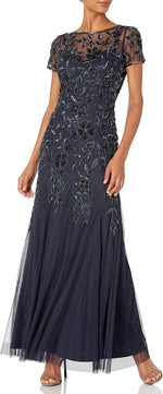 Adrianna Papell Womens Floral Beaded Godet Gown - Image 10