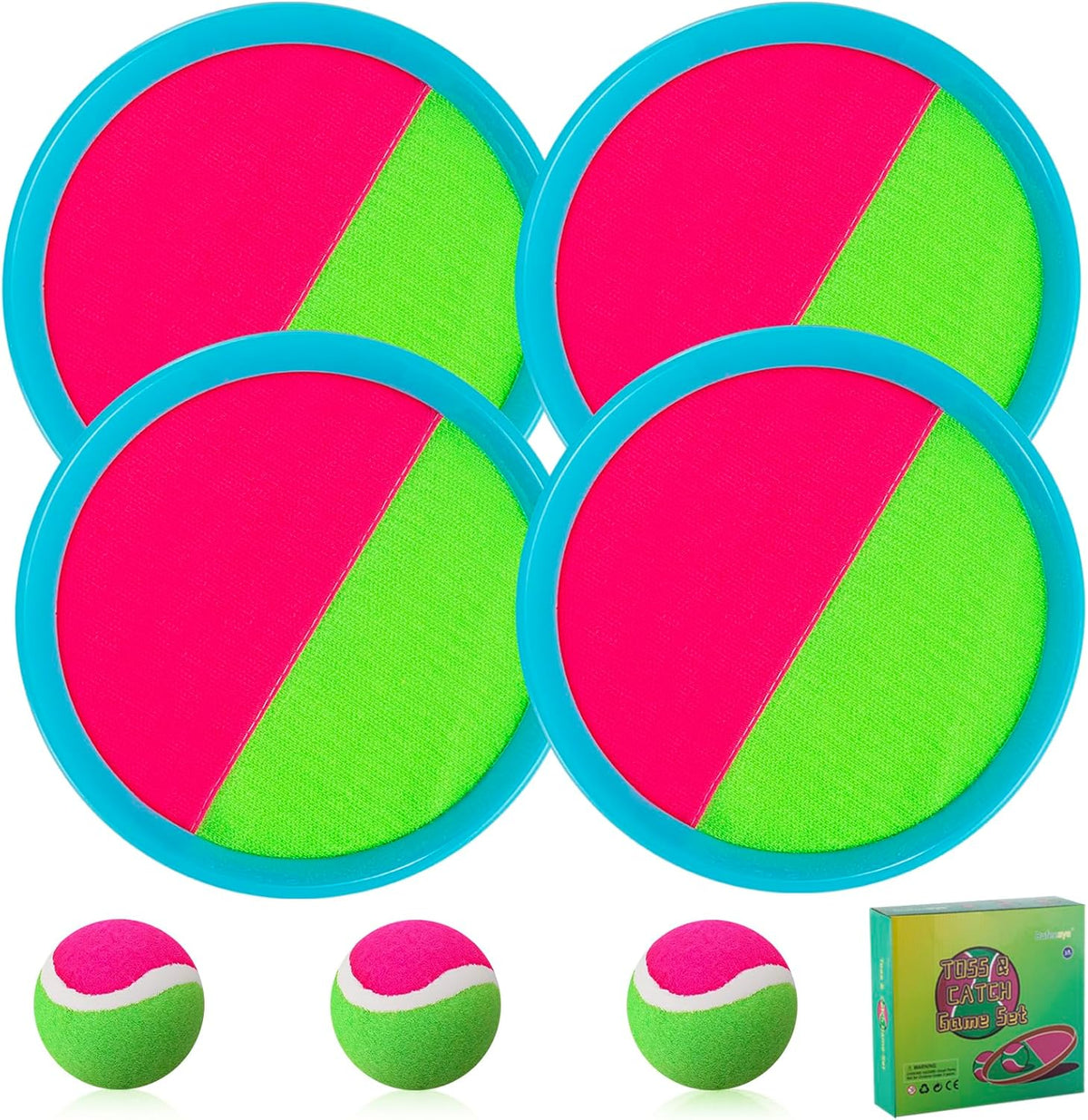 Bufeeaye toss and catch ball set front view with 4 paddles