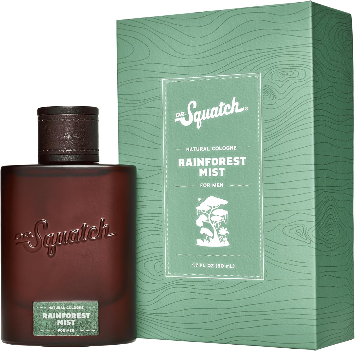 Dr. Squatch Natural Cologne Rainforest Mist front view of packaging and bottle.