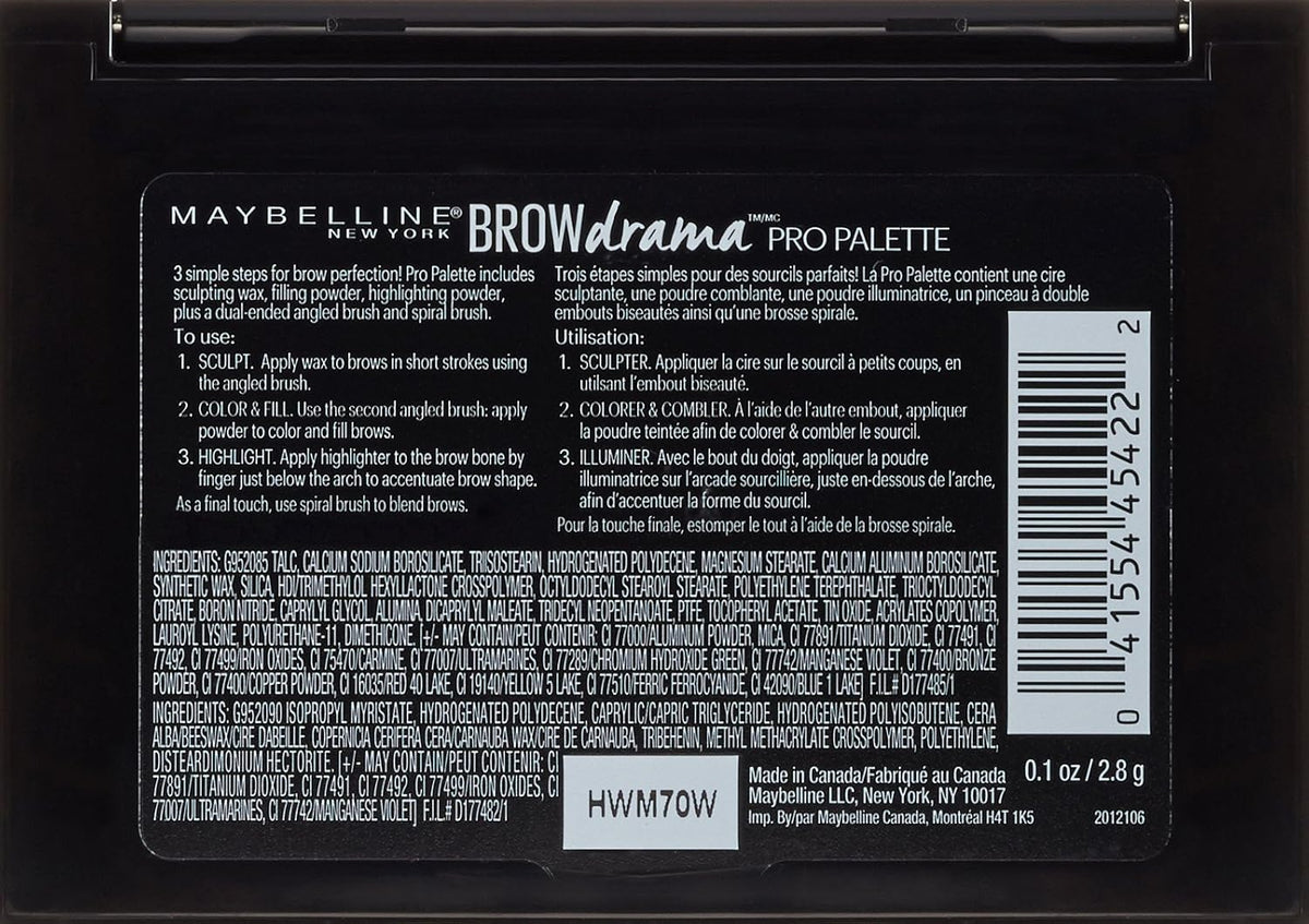 Maybelline New York eyebrow palette dual-ended brush and spoolie tools