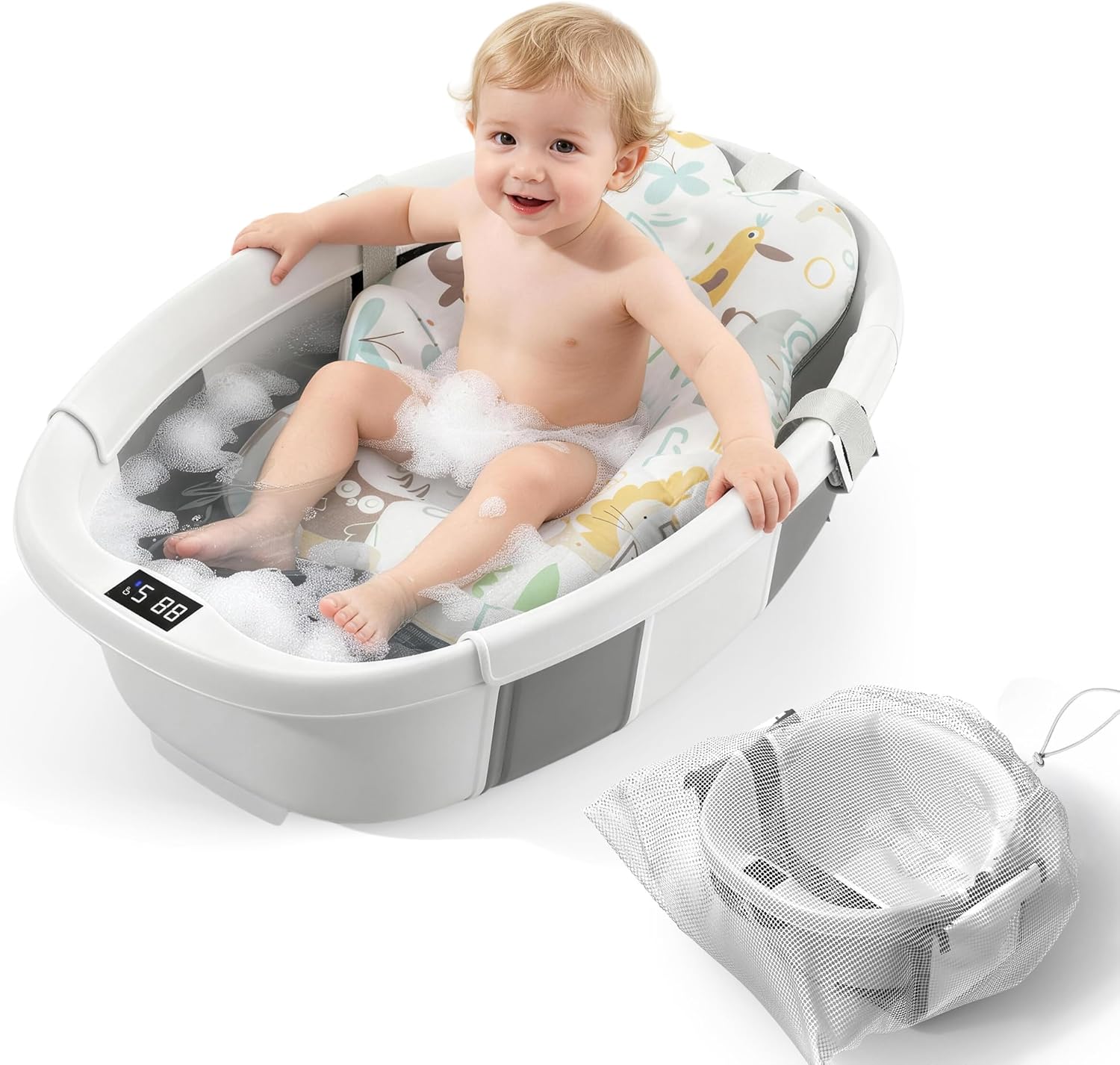 Tosgn collapsible baby bathtub in grey front view