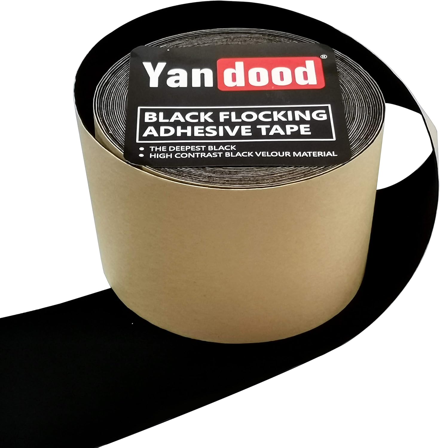 Yandood black flocking adhesive tape front view roll for home theater projector screens.