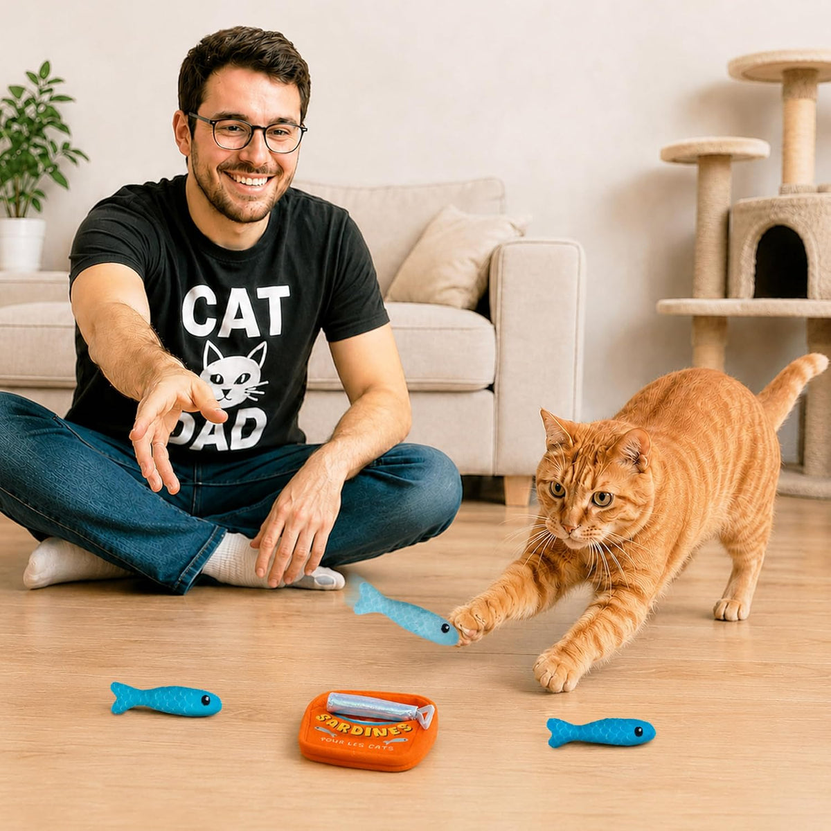 Catstages Silly Sardines set showing shimmer and fabric details