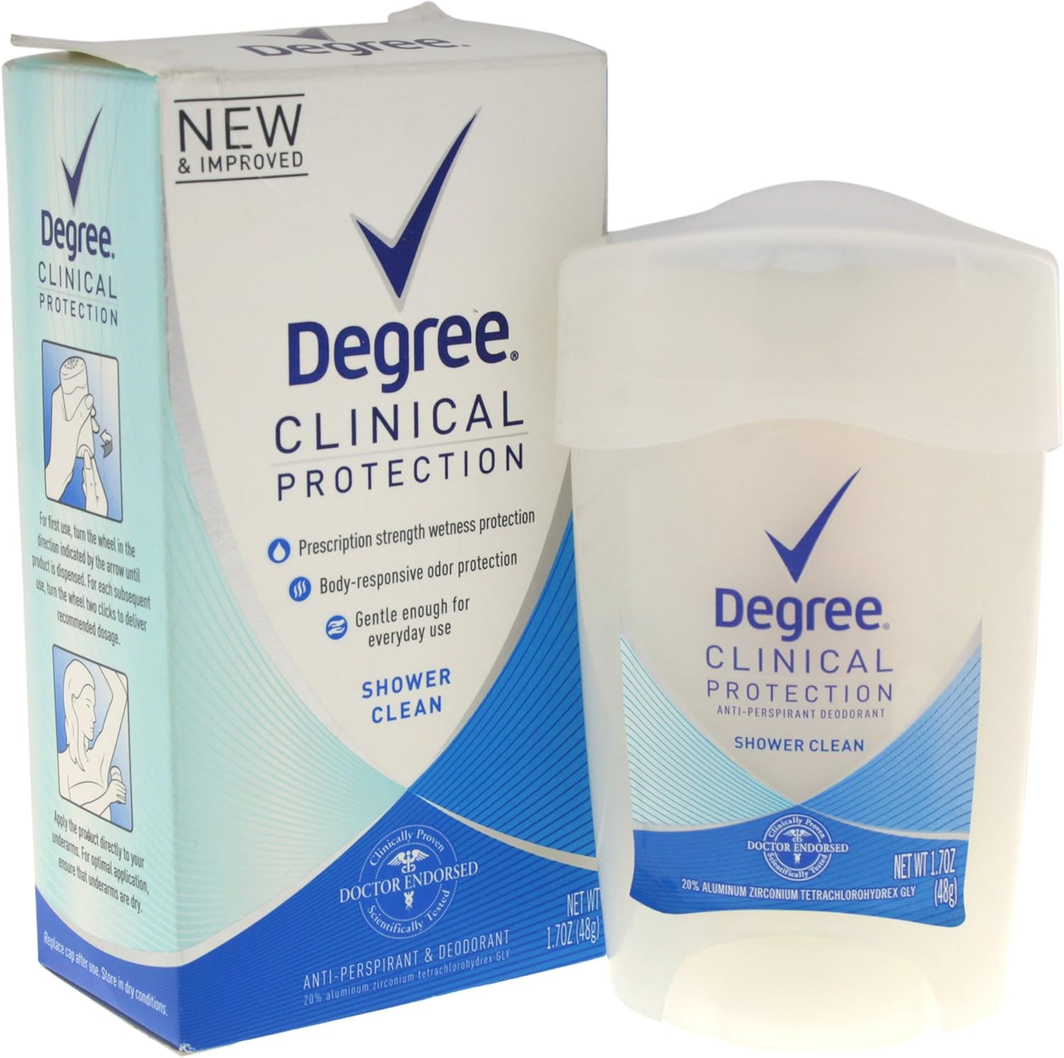 Degree Women Clinical Protection Antiperspirant Deodorant Shower Clean two pack front view