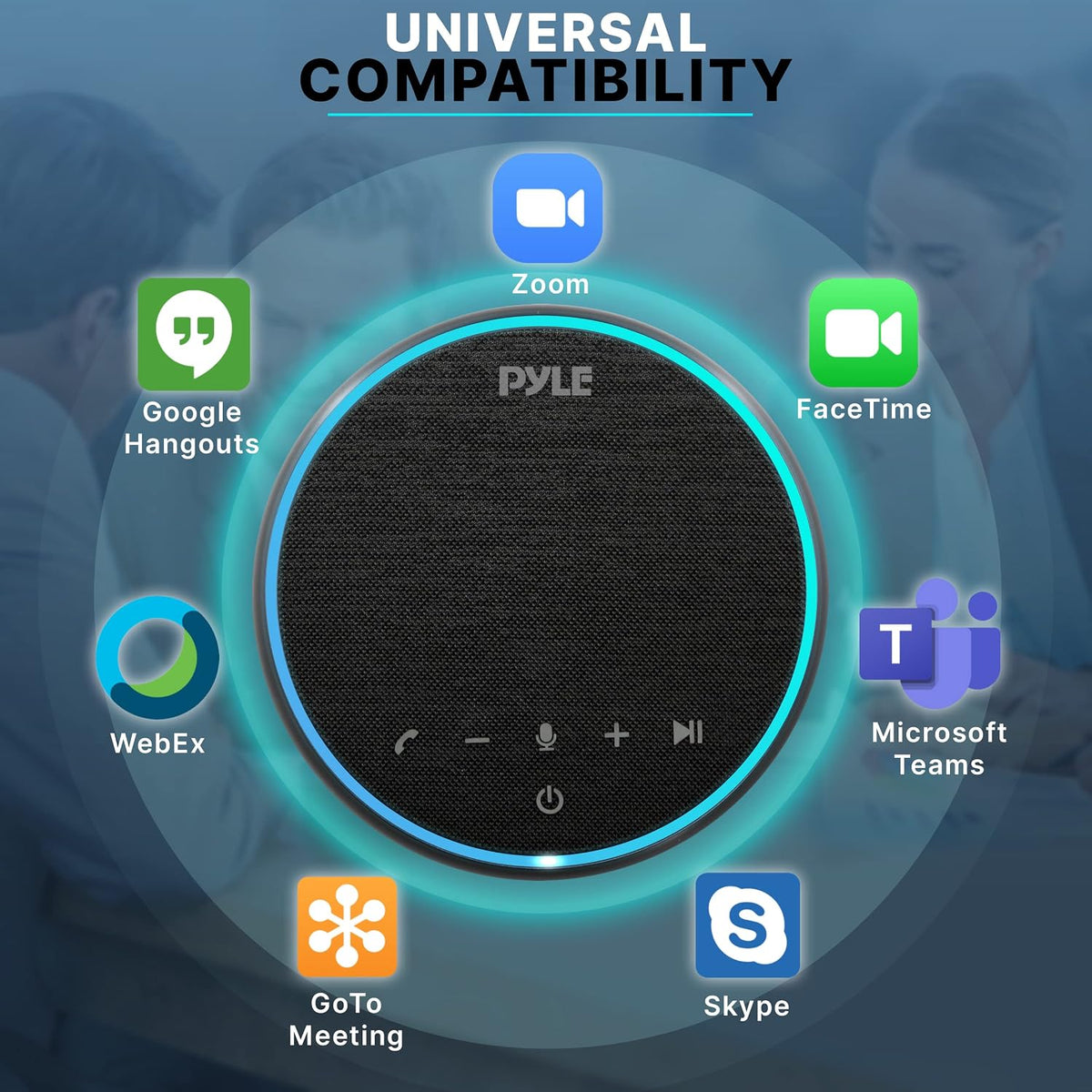 Pyle conference speakerphone angle view highlighting mesh grille
