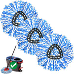 Nuorest 2 Tank Spin Mop Replacement Head 3 Pack front view showing blue and white microfiber strands