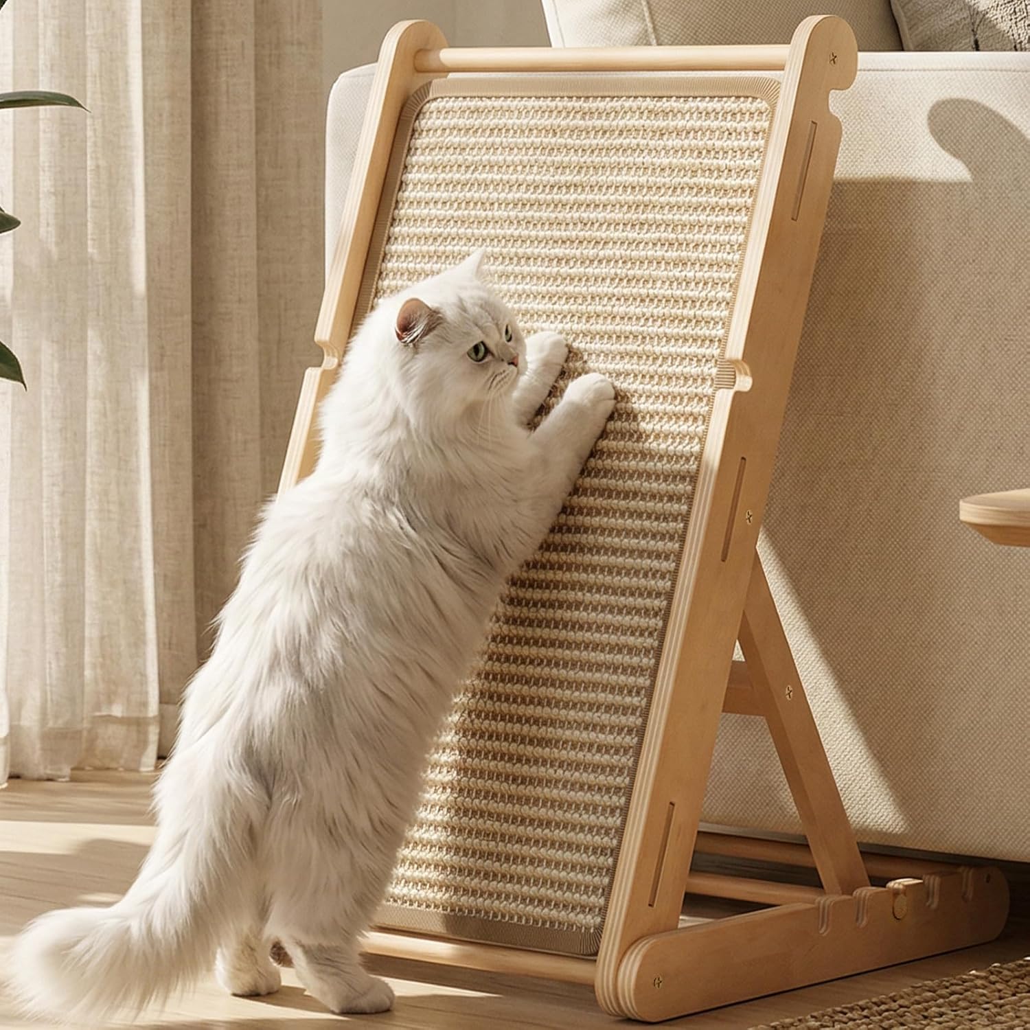 XiaZ Cat Scratcher 23 inch adjustable wooden ramp front view for indoor pets