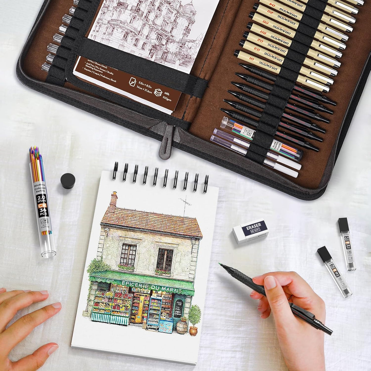 Nicpro art supply kit spiral bound sketchbook pages