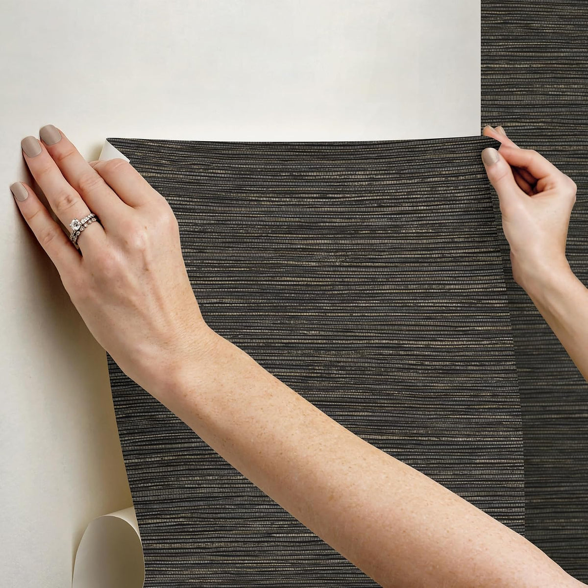 Easy peel and stick application demonstration on smooth wall surface