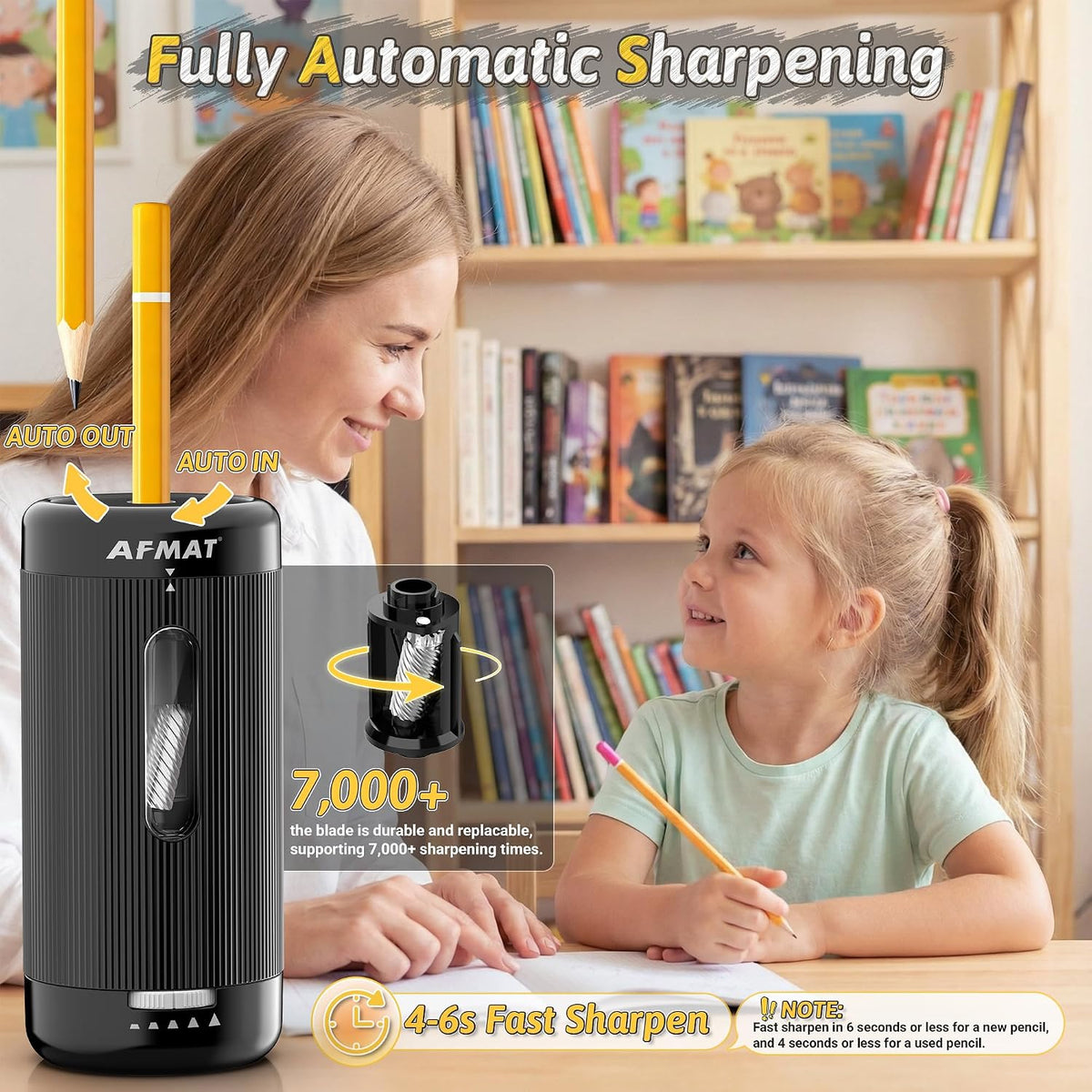 AFMAT electric pencil sharpener side angle view