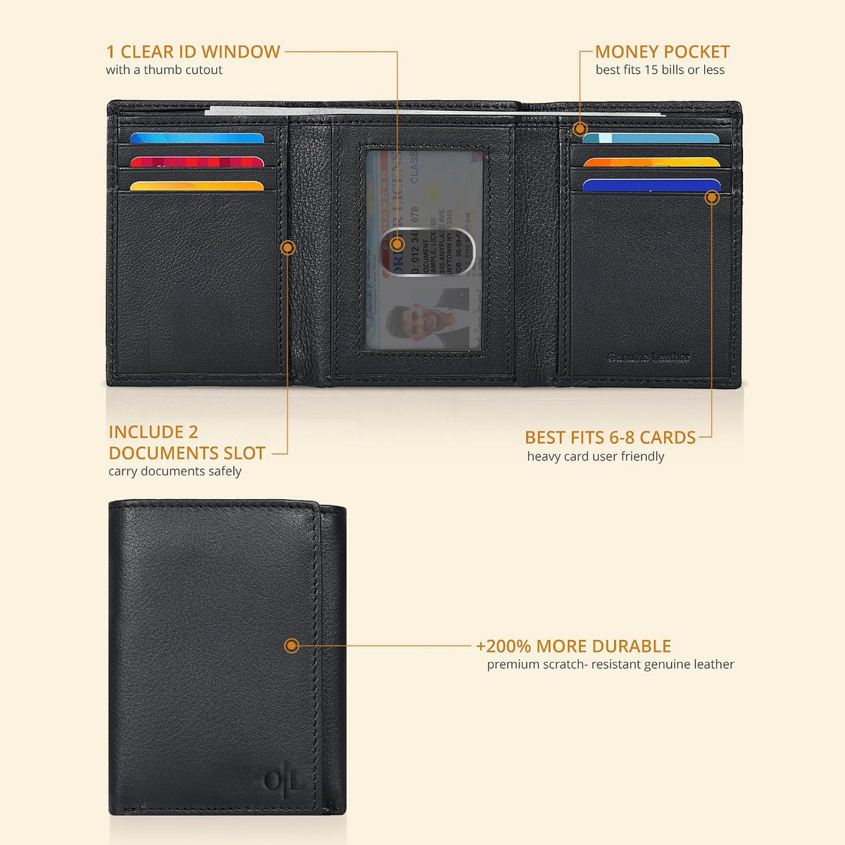 Oak Leathers leather wallet open showing card slots