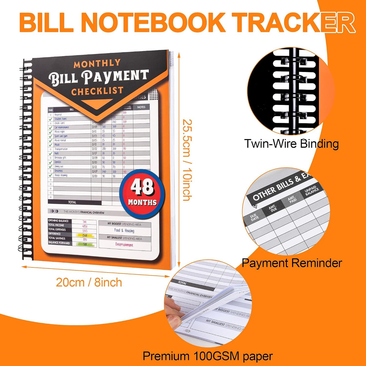 Notewells financial planner open layout showing monthly checklist