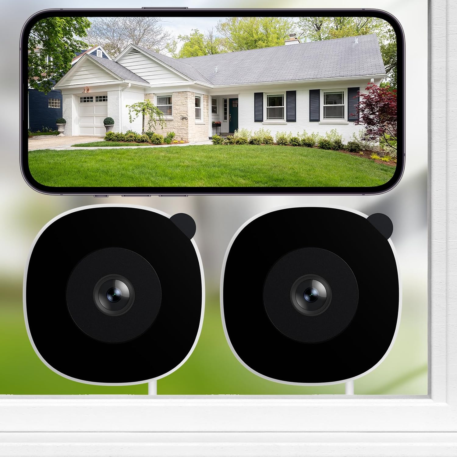 INFIYA 2K No Drill Window Camera front view of the dual pack home security system.