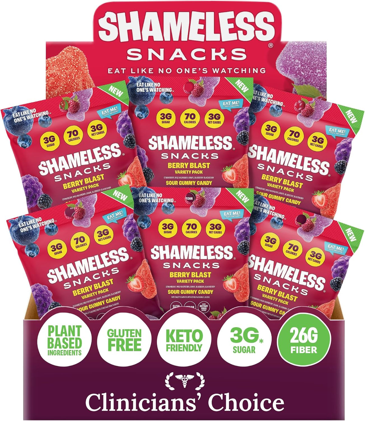 Shameless Snacks Sweet & Sour All-Stars Mixed Bag - Sour Candy & Fruit Snacks, 5 Flavors Per Bag Gummy Candy, Keto Snacks 3g Sugar Gluten Free Vegan for Kids & Adults - Image 12