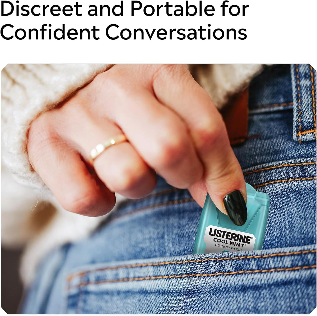 Listerine cool mint pocketpaks travel size case in hand