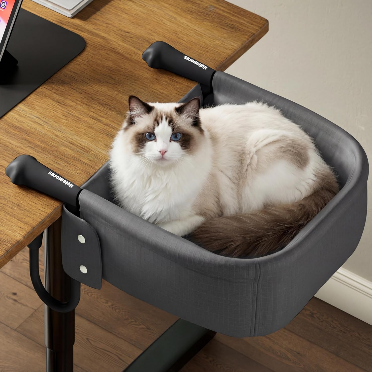 Hylemoros heavy duty cat desk bed front view gray