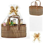 Reallnaive woven bamboo empty gift basket front view showing rustic yellow wood pattern