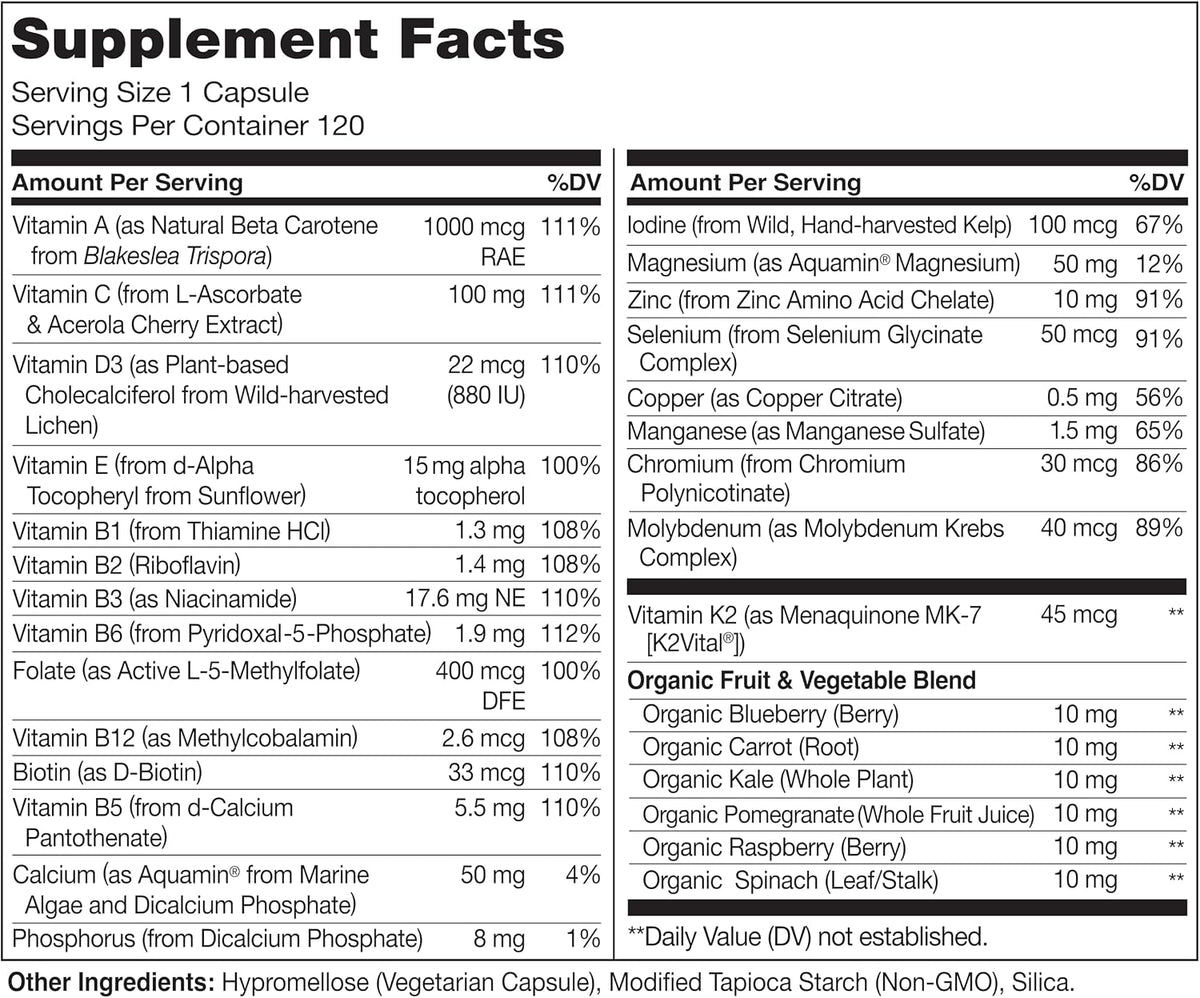 Naturelo supplement bottles back view with nutritional facts