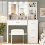 OTOQS makeup vanity desk with mirror and light front view white dressing table set