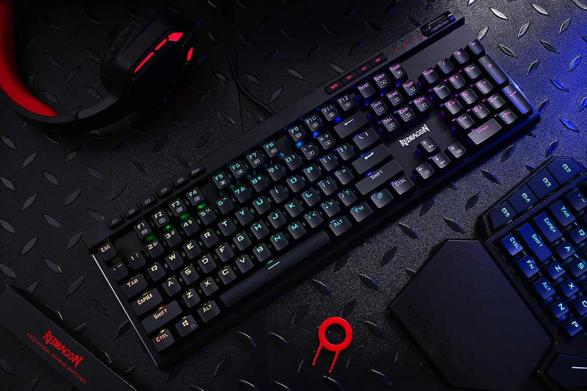 Redragon K580 Wired RGB Mechanical Gaming Keyboard, Macro Key & Media Wheel | 5 On-Board Keybinding Buttons for MMO MOBA Games, Dedicated Media Controls, Classic Tactile Blue Switch for Hype Typing Feel - Image 9