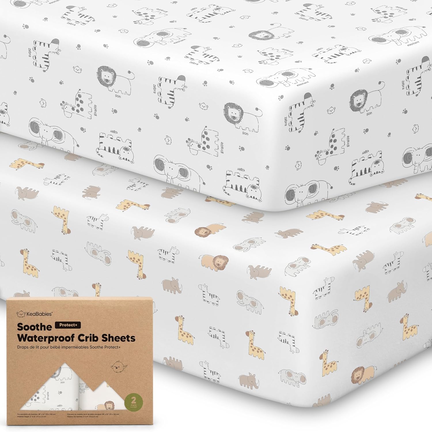 KeaBabies 2-Pack Waterproof Crib Sheets front packaging view