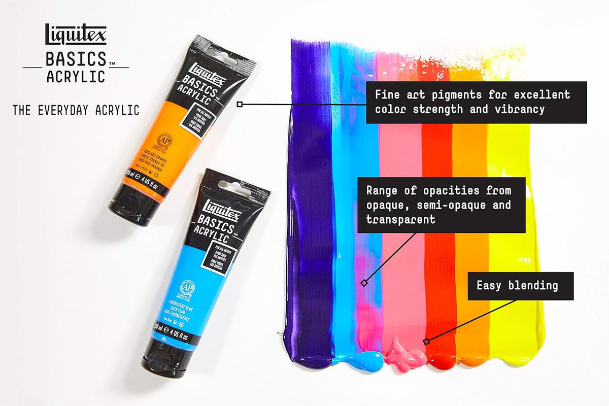 Liquitex Basics acrylic paint set color tubes closeup