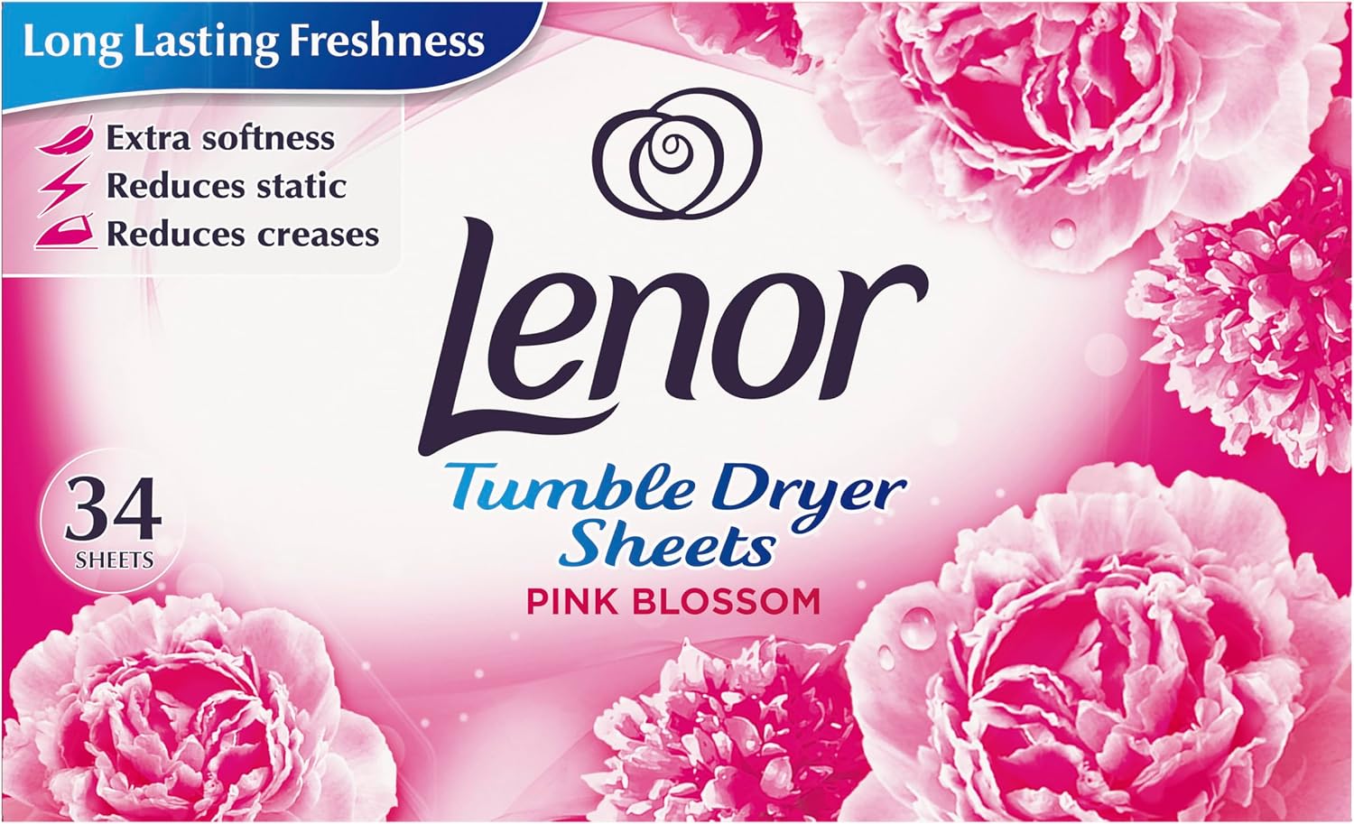 Lenor tumble dryer sheets sparkling bloom front view packaging