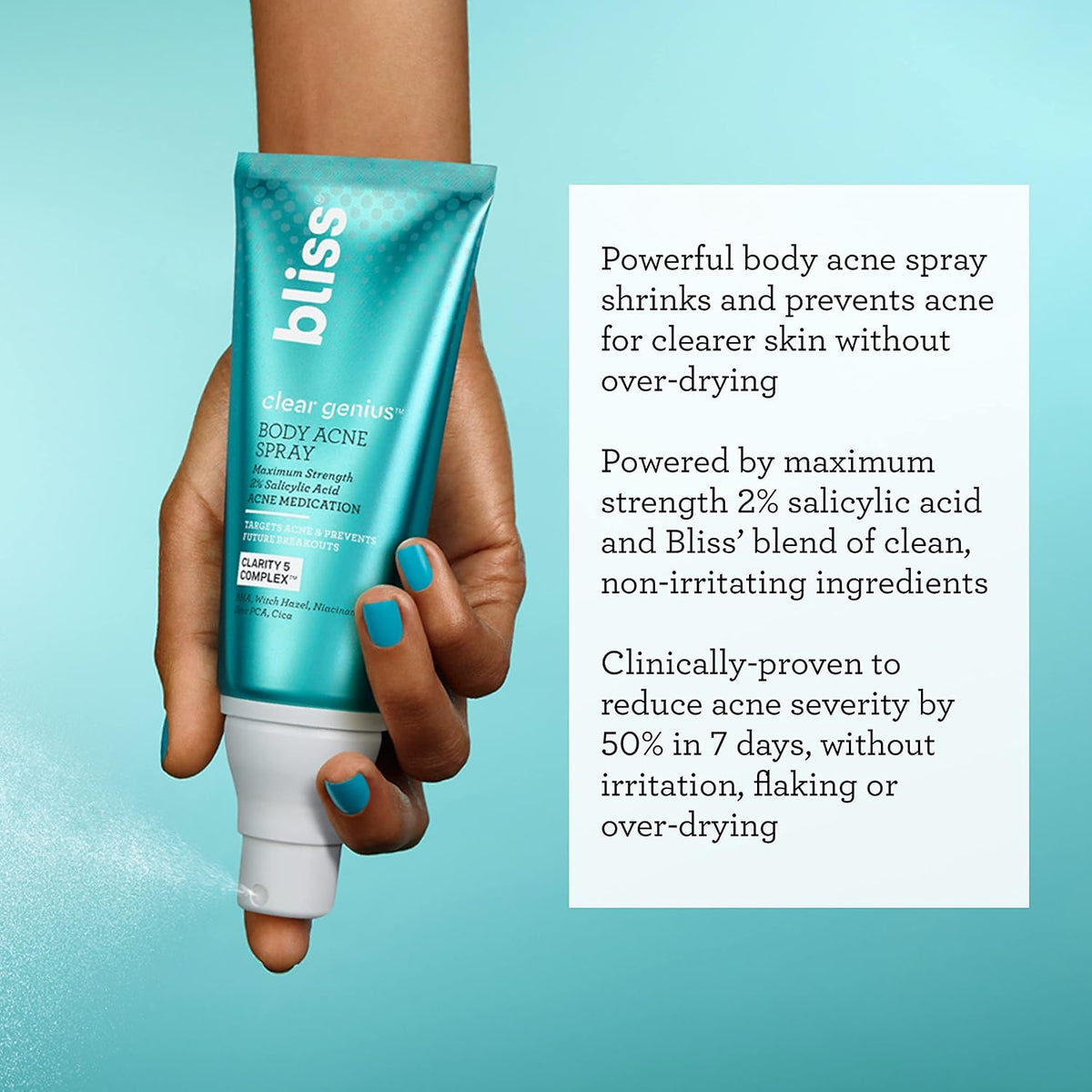 Close up of Bliss Clear Genius skincare collection packaging details.