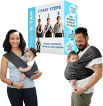 Baby K'tan Active Yoga Baby Carrier Wrap front view showing pre-wrapped black fabric sling on parent