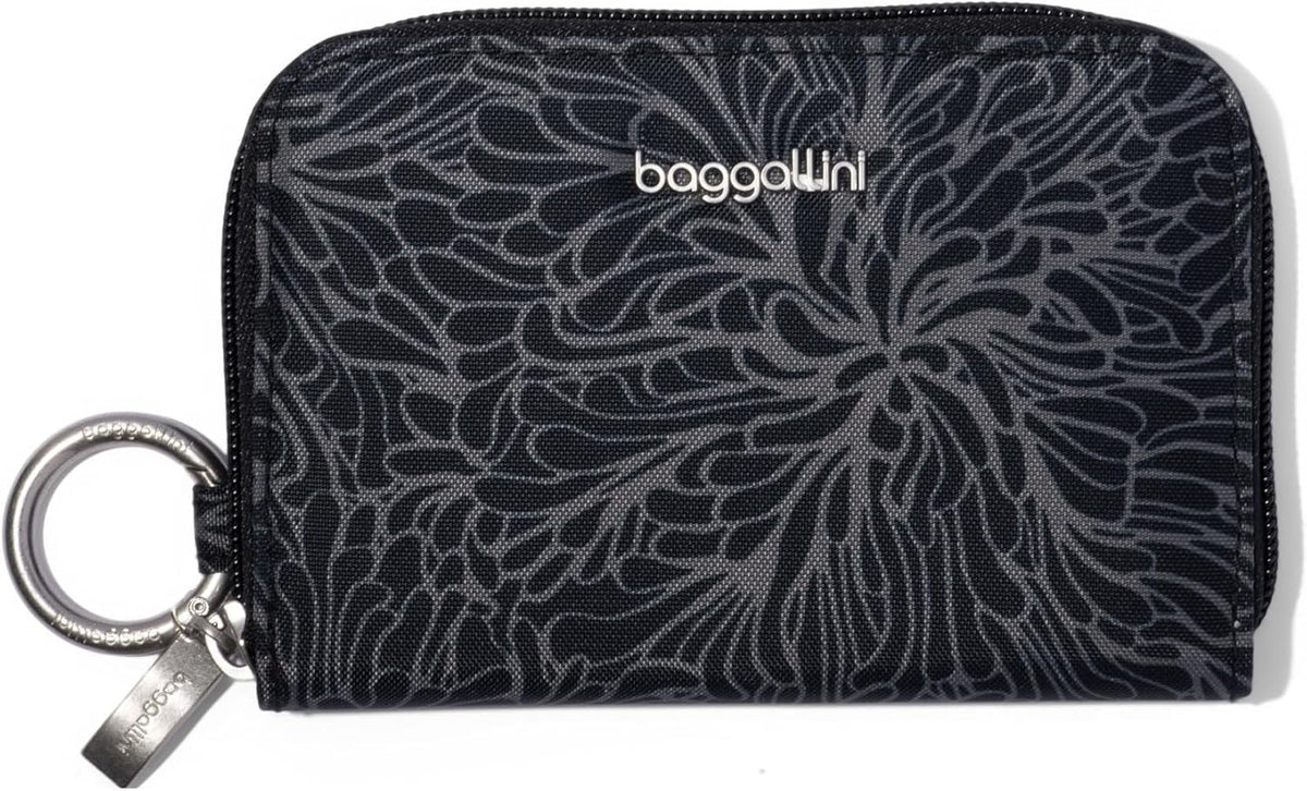 Baggallini Deluxe Card Case front view midnight blossom print