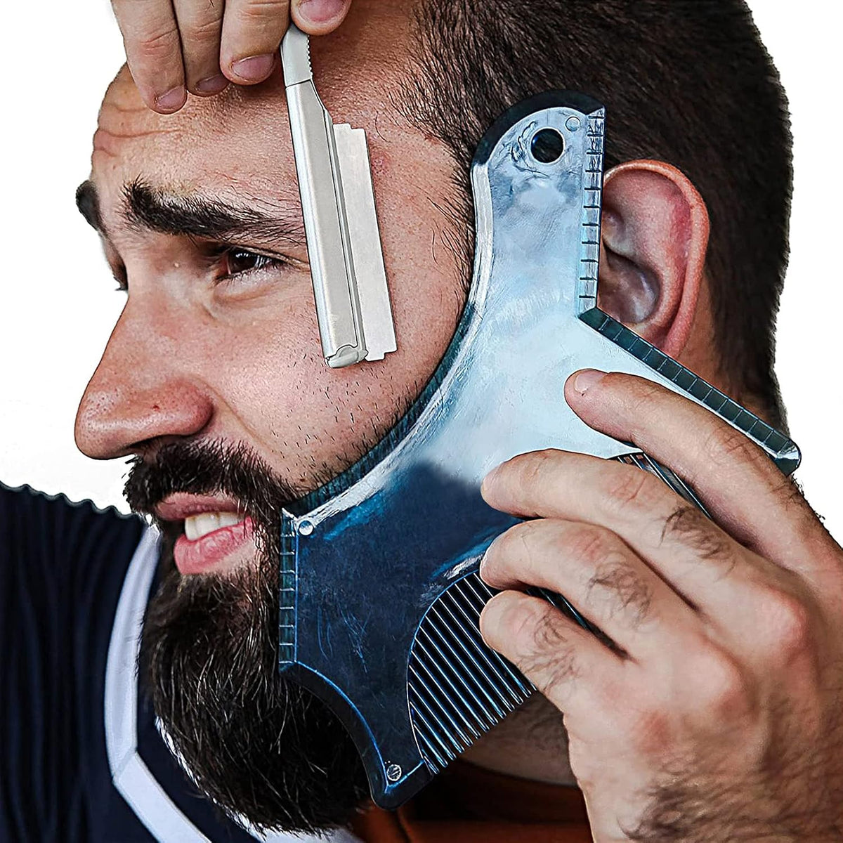 Linkidea 6-piece beard styling kit laid out for symmetrical trimming