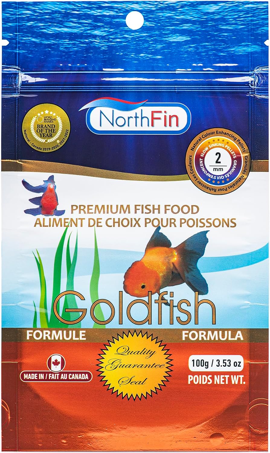 Northfin goldfish food front view packaging 100g pellet size
